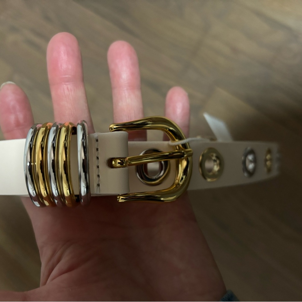 DÉHANCHE Hollyhock Rivet Mixed Metal Belt, Size L Ivory & Silver & 24K Gold NWT - Picture 5 of 9